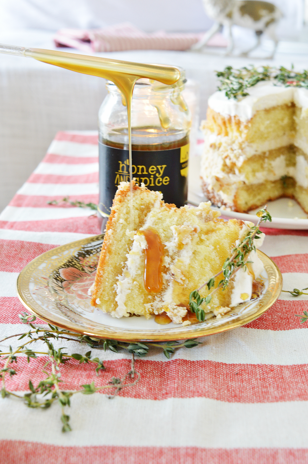 Hone Thyme Cake, dripping honey