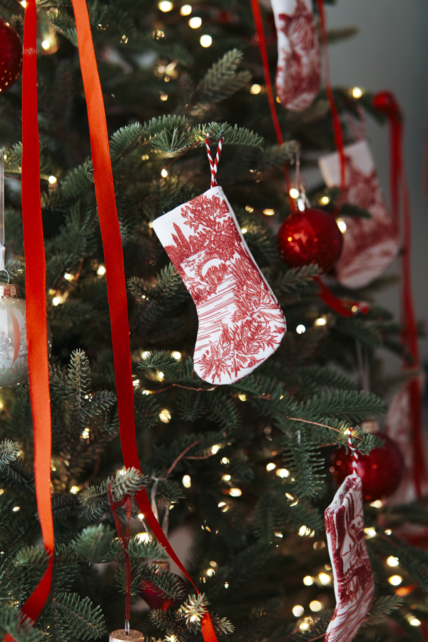 Toile Christmas Stocking Ornament - Image 2