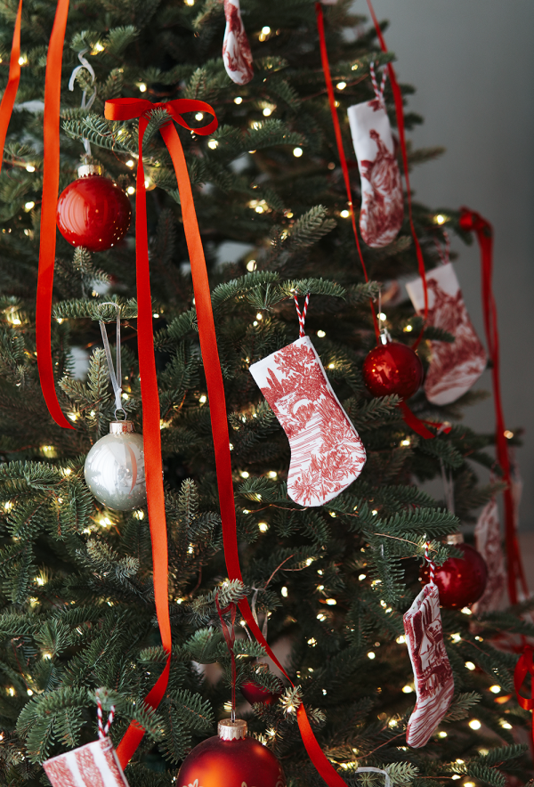 Toile Christmas Stocking Ornament - Image 4