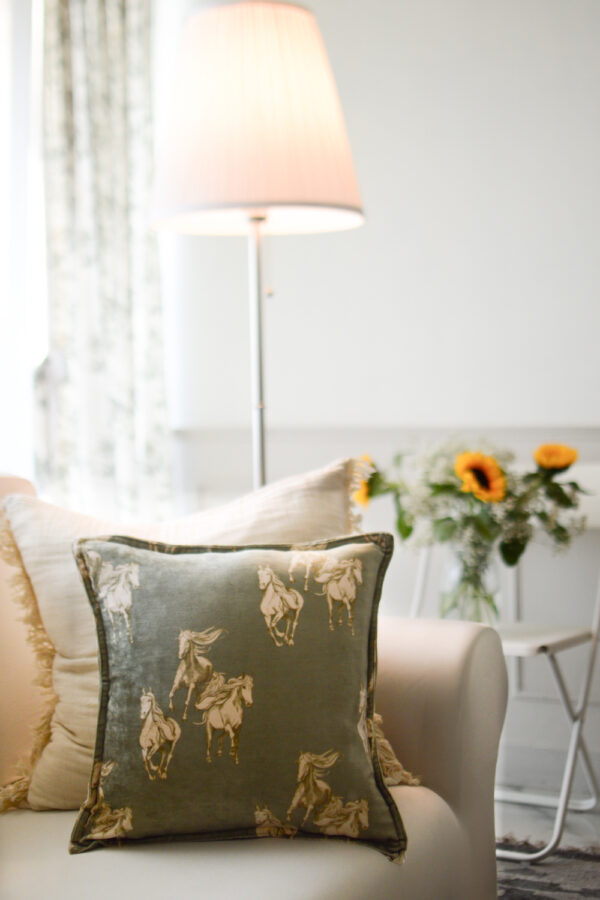 Horse Print Olive Cushion Cover