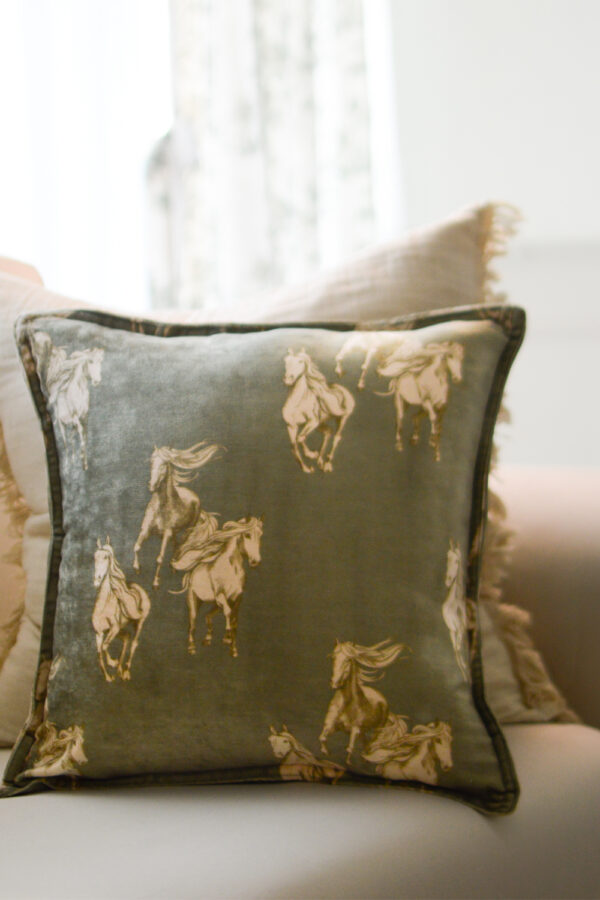 Horse Print Olive Cushion Cover - Image 2